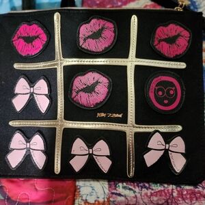 Betsey Johnson Black and Pink Bag With Removal Lips And Bows